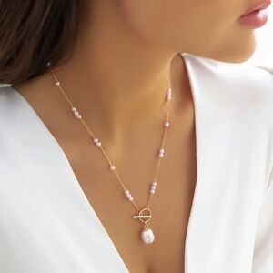 Toggle Clasp Gold Pearl Necklace